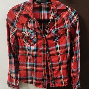 Forever 21 Red Multicolor Plaid Shirt